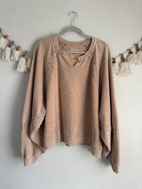 Aerie Hey Crochet Oversized Slouchy Sweater In Beach Dune Neutral Coquette XXL
